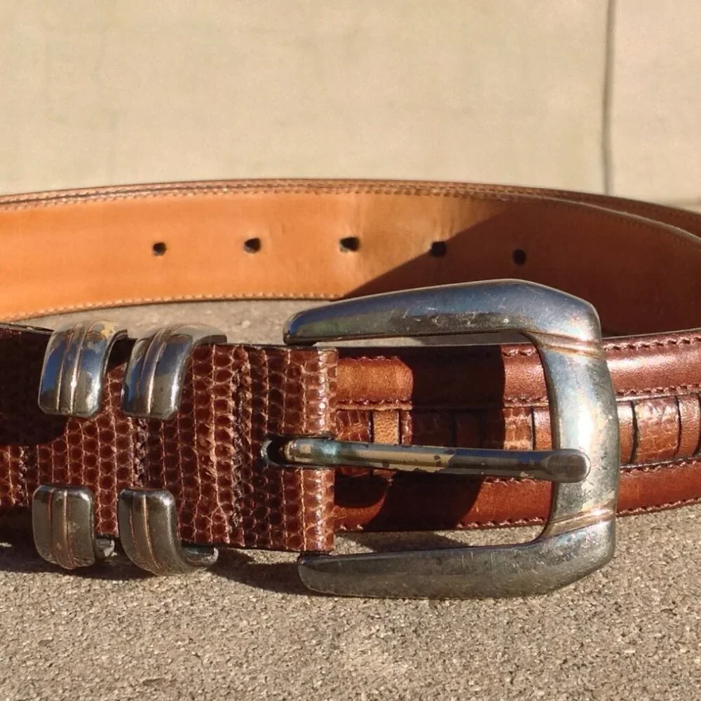 Cale Spain Genuine Lizard  Belt Buckle Sz 36 Brass Buckle + Hardware